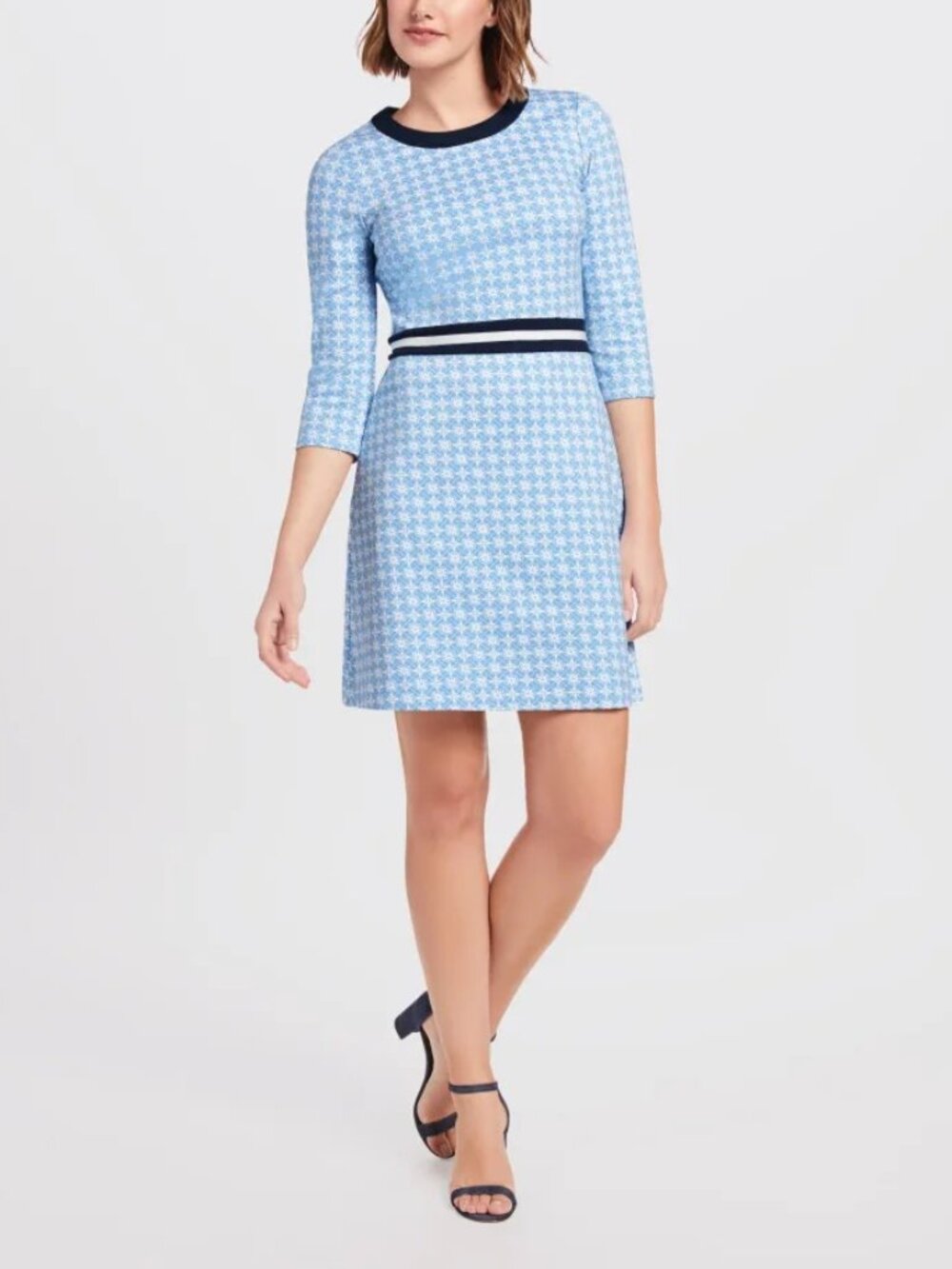 Draper James Honeycomb Floral Persley Ponte Dress Size XL Blue White 3/4 Sleeves